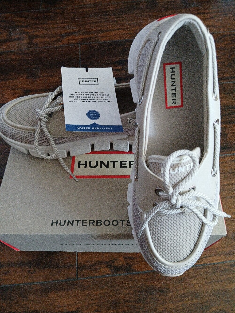 Women's Hunter Neutral Beige Boat Shoes with Rope Laces